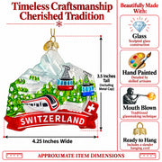 Switzerland Mountain Cable Car And Train Glass Christmas Ornament