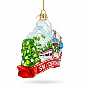 Switzerland Mountain Cable Car And Train Glass Christmas Ornament