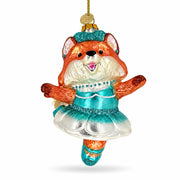 Dancing Fox Ballerina Blue Tutu Furry Tail Glass Christmas Ornament