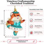 Dancing Fox Ballerina Blue Tutu Furry Tail Glass Christmas Ornament