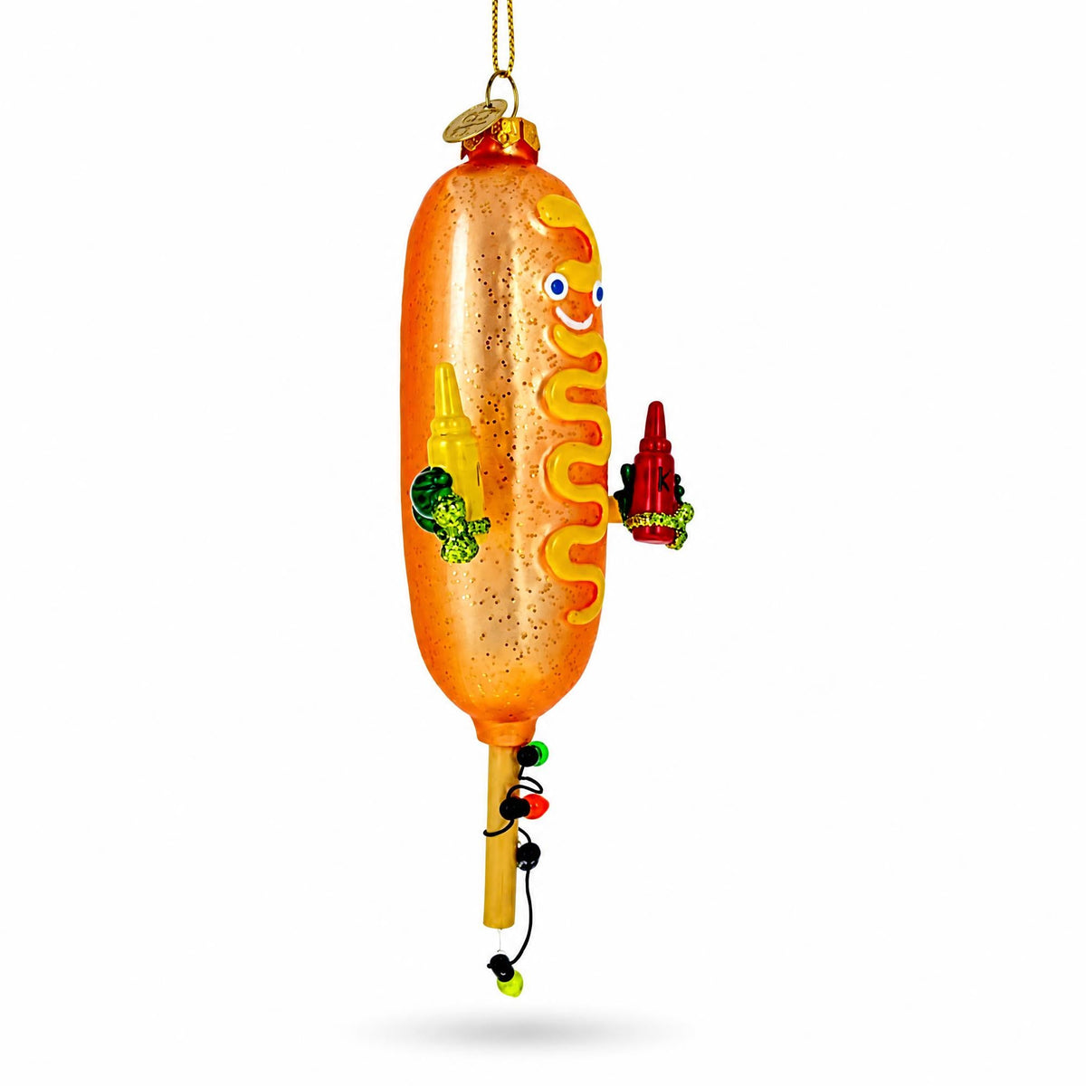 Funny Corn Dog Holding Ketchup Mustard Glass Christmas Ornament