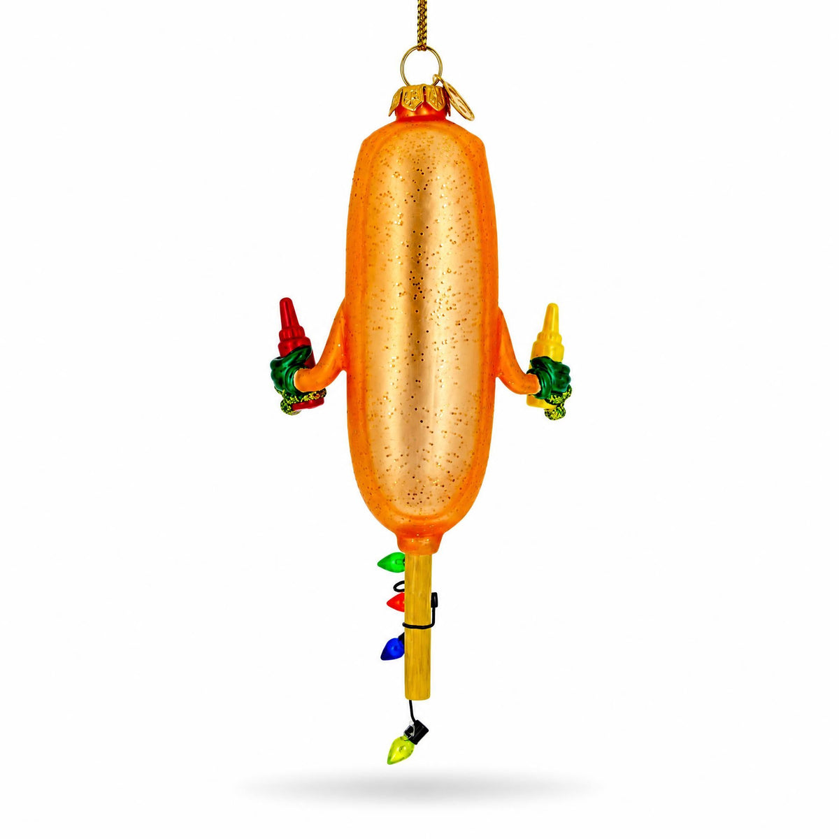 Funny Corn Dog Holding Ketchup Mustard Glass Christmas Ornament