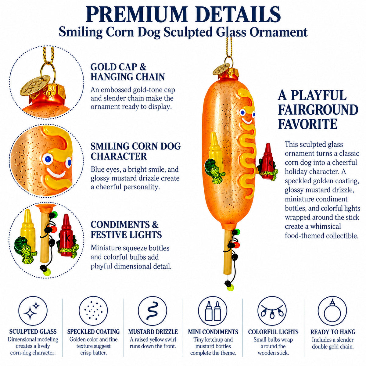 Funny Corn Dog Holding Ketchup Mustard Glass Christmas Ornament