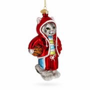 Cat ornament in a red hooded sports outfit holding a basketball.