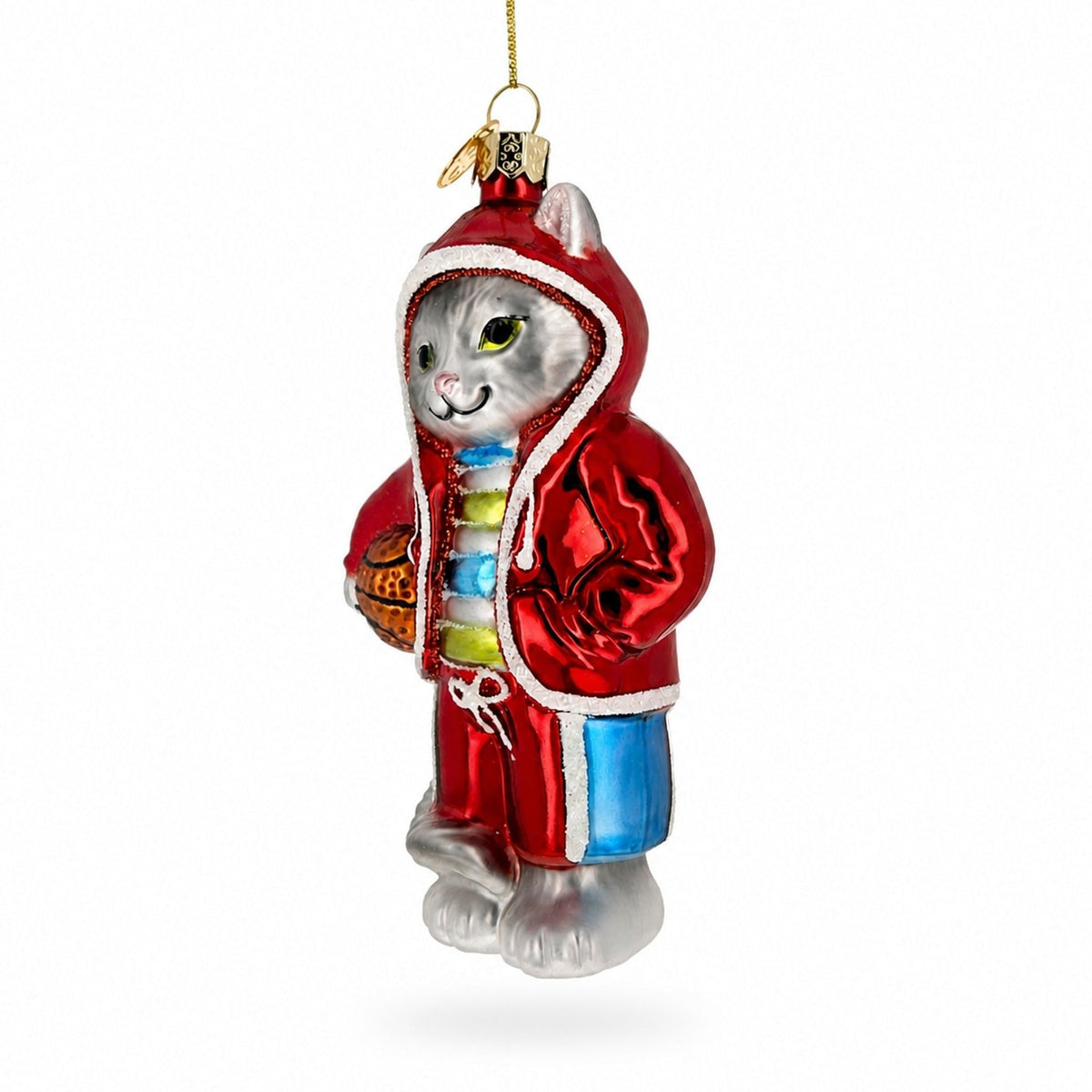 Basketball Cat Glass Christmas Ornament