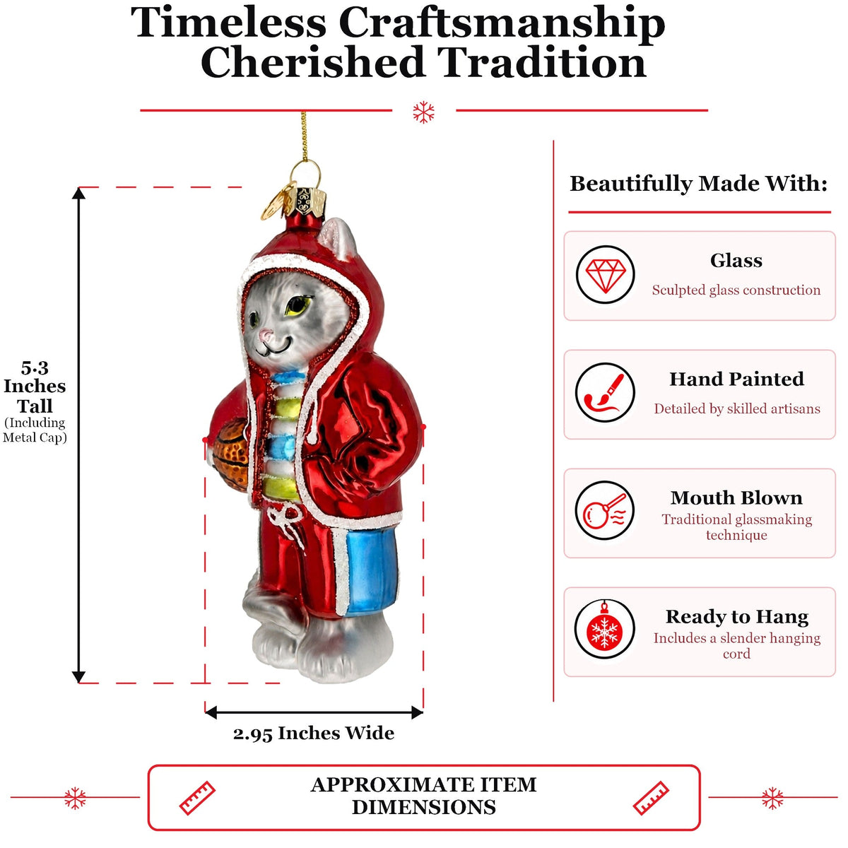 Basketball Cat Glass Christmas Ornament