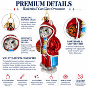 Basketball Cat Glass Christmas Ornament