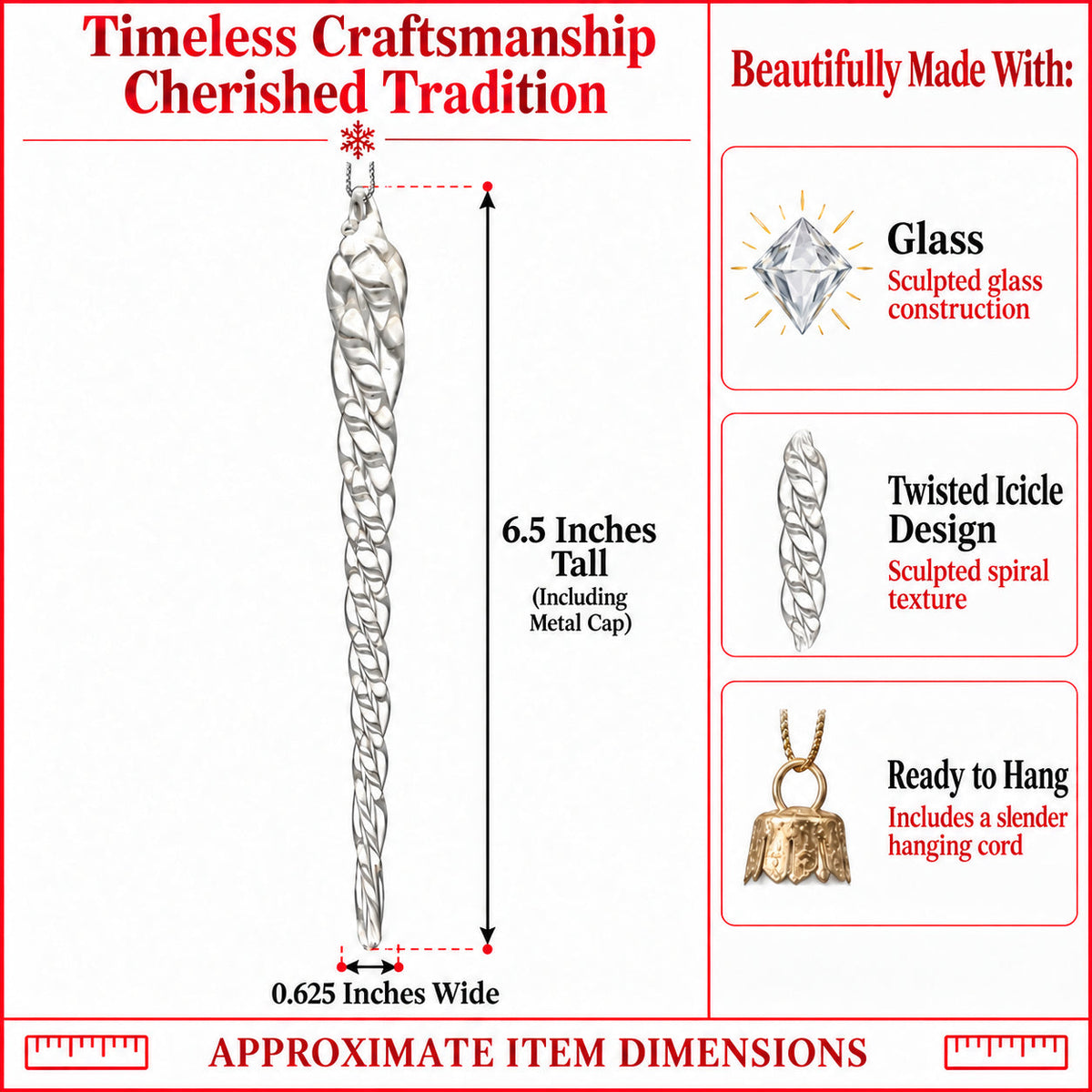 Clear Twisted Glass Icicle Winter Christmas Ornament
