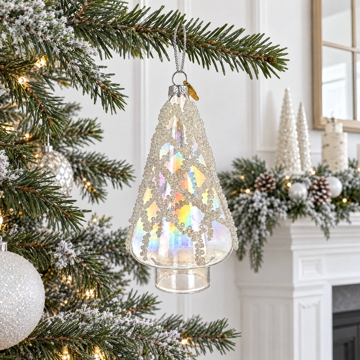 Iridescent Frosted Teardrop Clear Glass Christmas Ornament