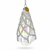 Iridescent Frosted Teardrop Clear Glass Christmas Ornament
