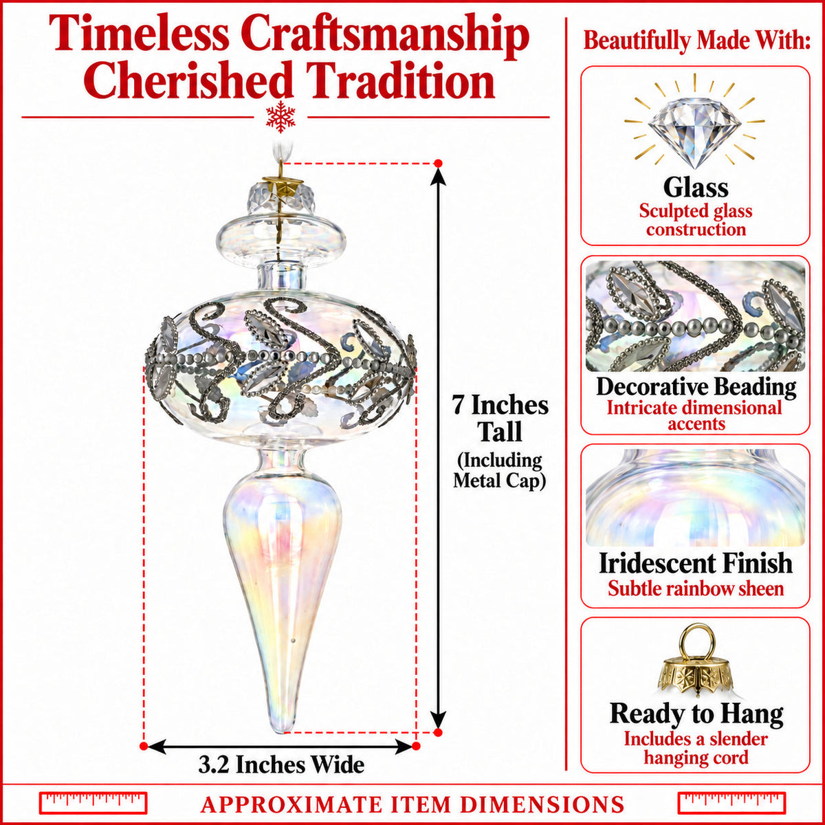 Clear Glass Finial With Silver Swirls Christmas Ornament