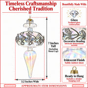 Clear Glass Finial With Silver Swirls Christmas Ornament
