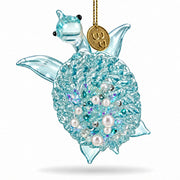 Light Blue Beaded Glass Sea Turtle Christmas Ornament
