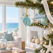 Light Blue Beaded Glass Sea Turtle Christmas Ornament