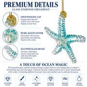 Light Blue Pearl Beaded Glass Starfish Christmas Ornament