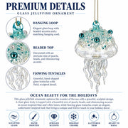 Aqua Pearl Beaded Clear Glass Jellyfish Christmas Ornament