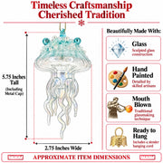 Aqua Pearl Beaded Clear Glass Jellyfish Christmas Ornament
