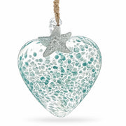 Blue Speckled Glass Heart With Starfish Christmas Ornament
