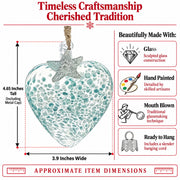 Blue Speckled Glass Heart With Starfish Christmas Ornament