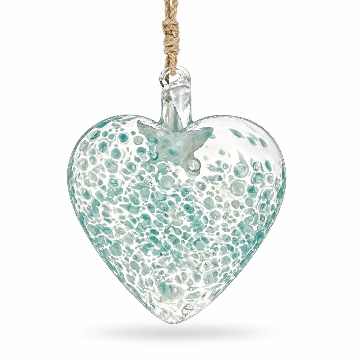 Blue Speckled Glass Heart With Starfish Christmas Ornament