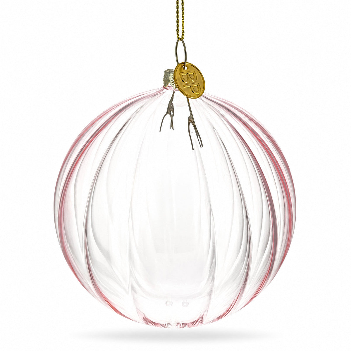 Light Pink Ribbed Glass Ball Christmas Ornament