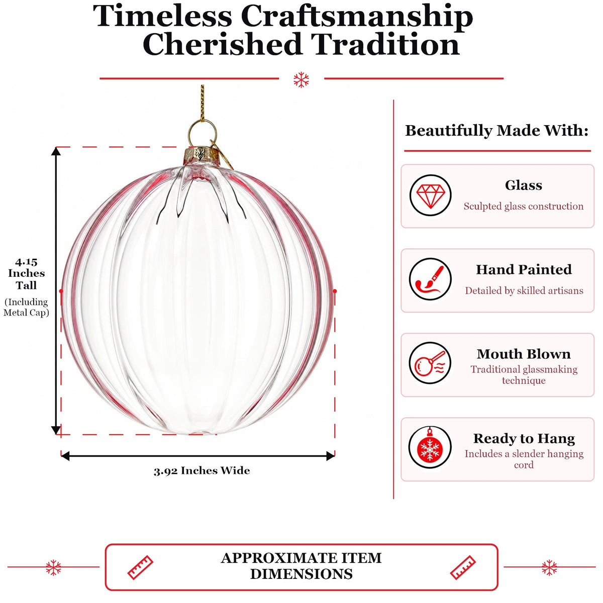 Light Pink Ribbed Glass Ball Christmas Ornament