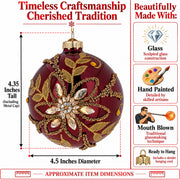 Burgundy Glass Round Gold Leaf Crystal Christmas Ornament