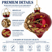 Burgundy Glass Onion Gold Leaf Crystal Christmas Ornament