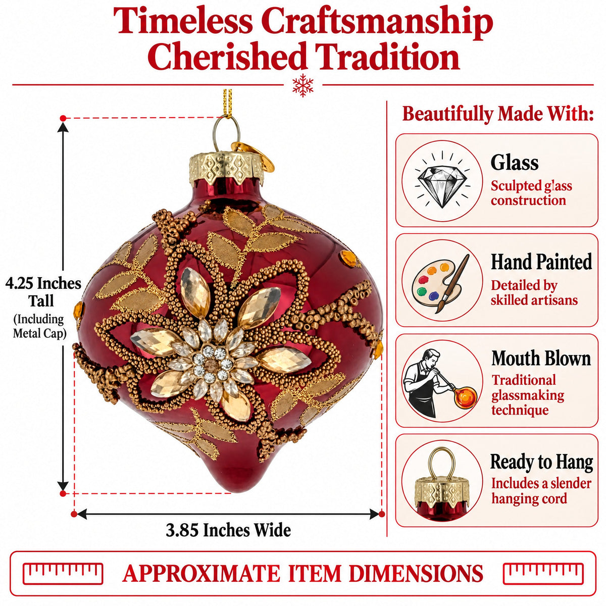 Burgundy Glass Onion Gold Leaf Crystal Christmas Ornament