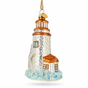 Nautical Lighthouse With Starfish Glass Christmas Ornament