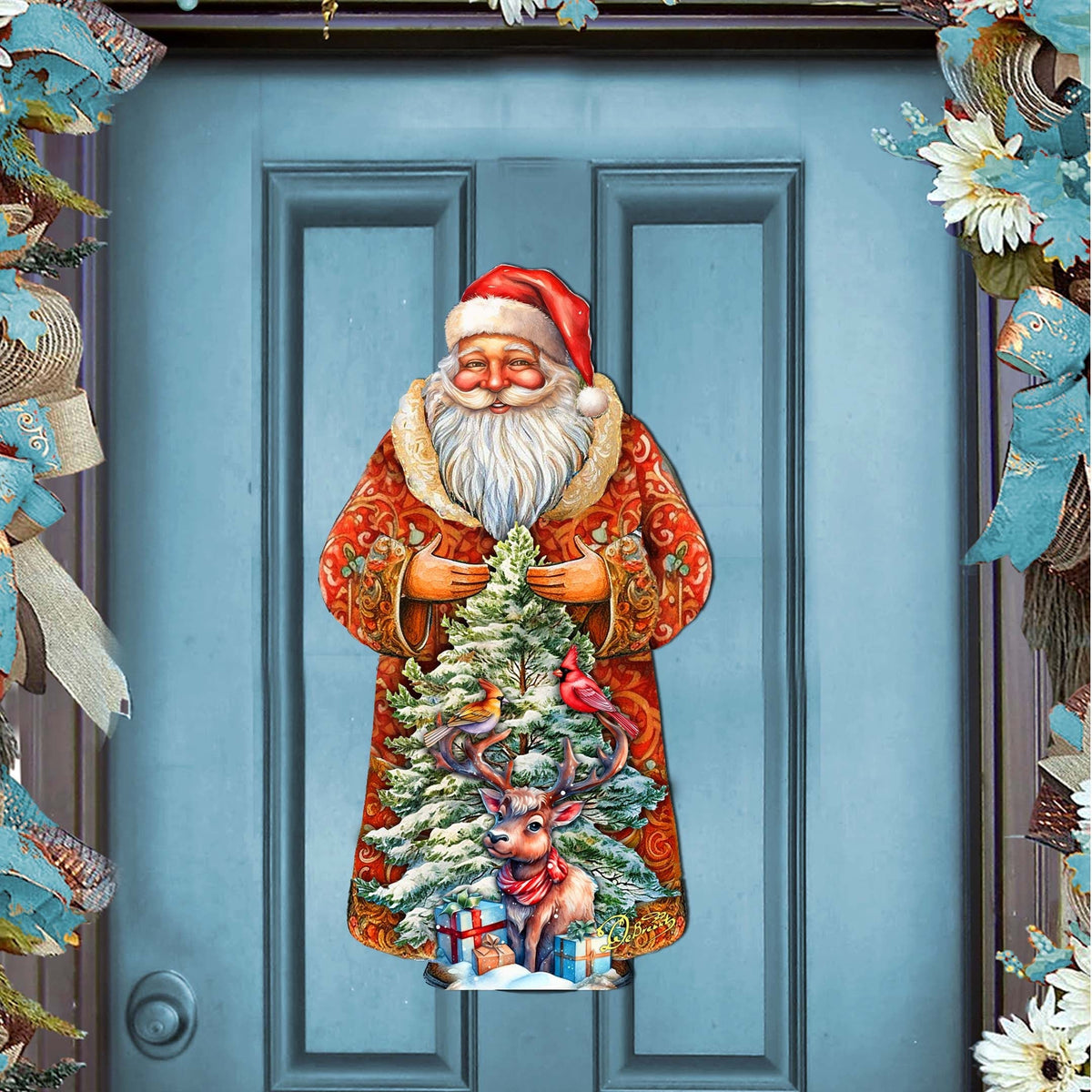 Santa with Forest Friends Holiday Door Decor