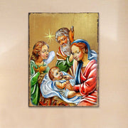 Nativity with Angel Wooden Gold Plated Religious Christian Sacred Icon - Inspirational Icon Decor - 85049