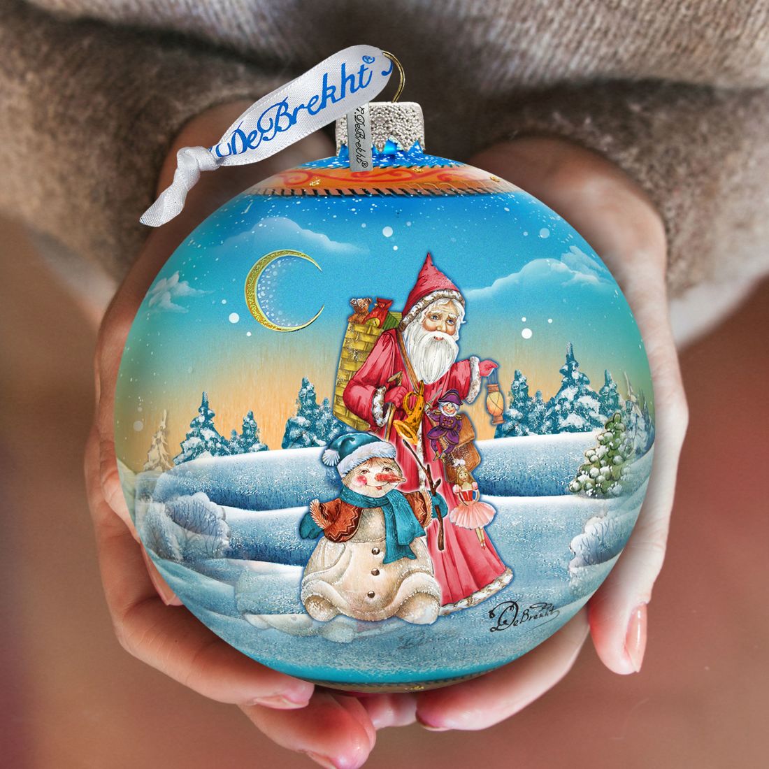 Winter Village Christmas Ball Glass Ornament Limited Edition by G. DeBrekht - Christmas Santa Snowman Decor - 73855