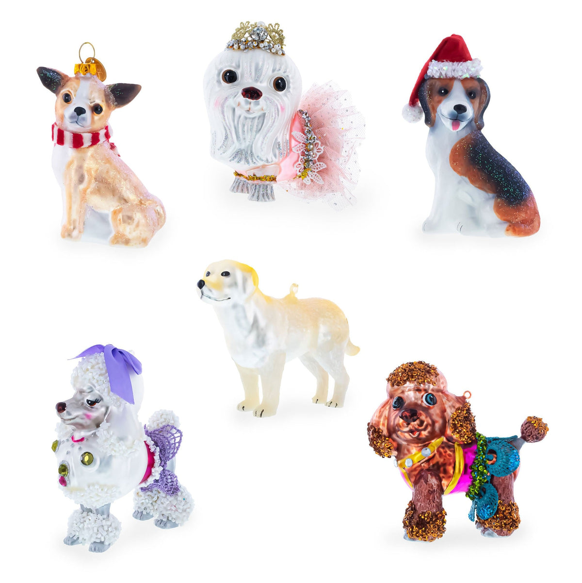 Santa Pup in Elf Costume Glass Christmas Ornament