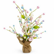 Easter Berry & Egg Floral Branch Arrangement Spring Tabletop Centerpiece with Burlap Base 17.5 Inches