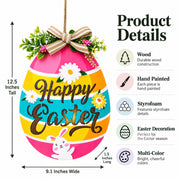 Illuminated LED Wooden Easter Egg Hanging Decor 12.5 Inches Tall