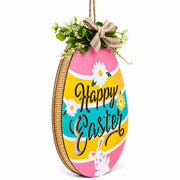 Illuminated LED Wooden Easter Egg Hanging Decor 12.5 Inches Tall