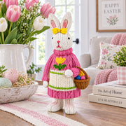 Bunny Figure with Pastel Basket and Sweater 5.8 Inches Tall