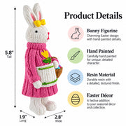 Bunny Figure with Pastel Basket and Sweater 5.8 Inches Tall