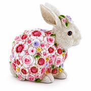 Hand Painted Resin Bunny With Elegant Garden Blooms 7.1 Inches Tall