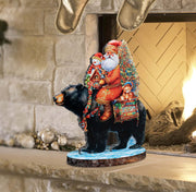 Santa Claus and Black Bear Limited Edition Wooden Figurine by G. Debrekht - Christmas Centerpiece Decoration - 89315