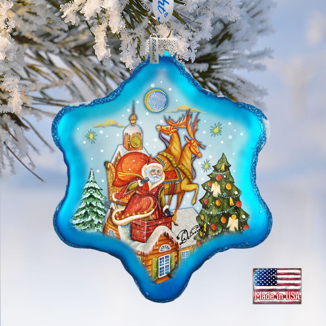 Special Delivery Snowflake Glass Ornament by G. DeBrekht - Christmas Santa Snowman Decor - 754-006