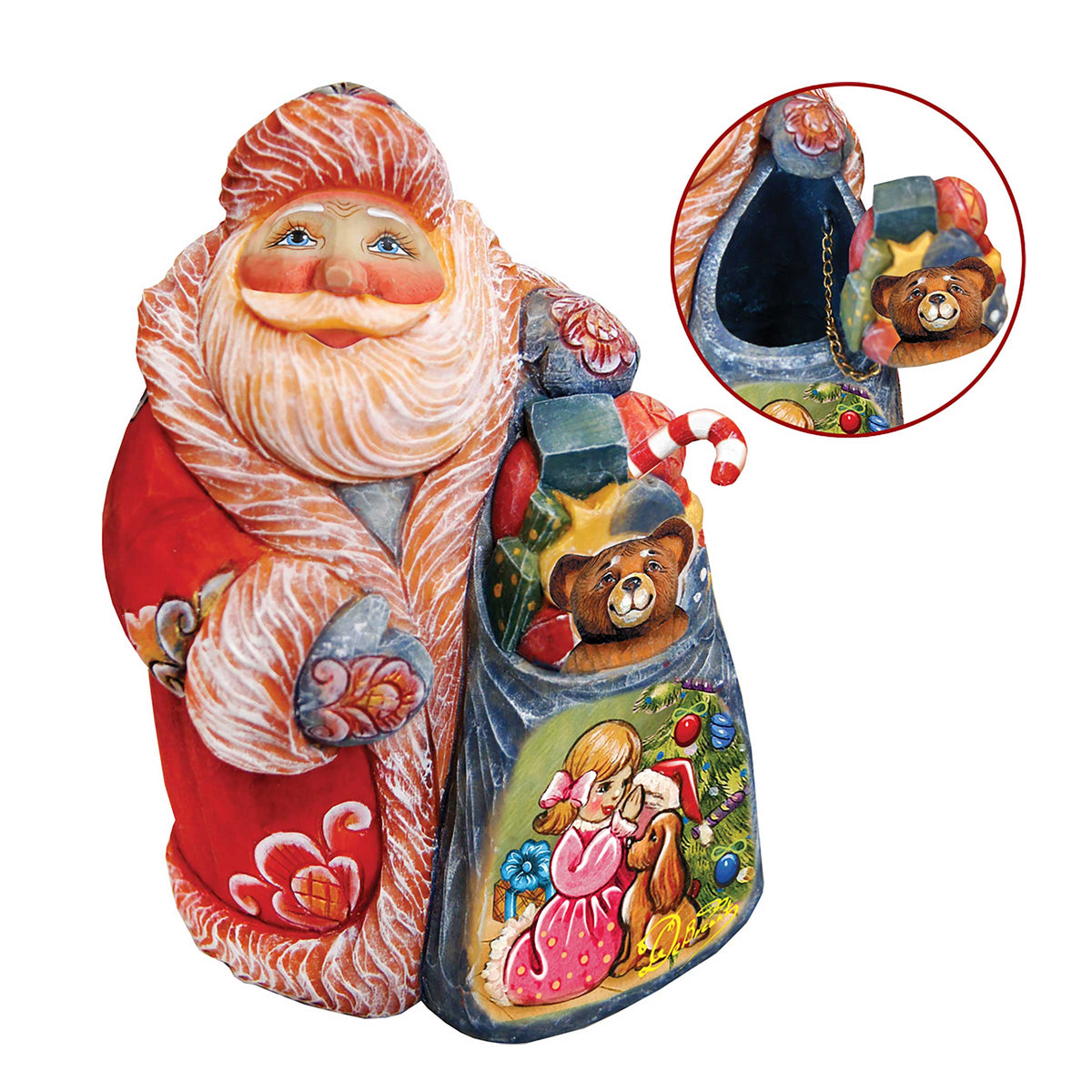 Secret Surprise Santa box Handcrafted Christmas Figurine