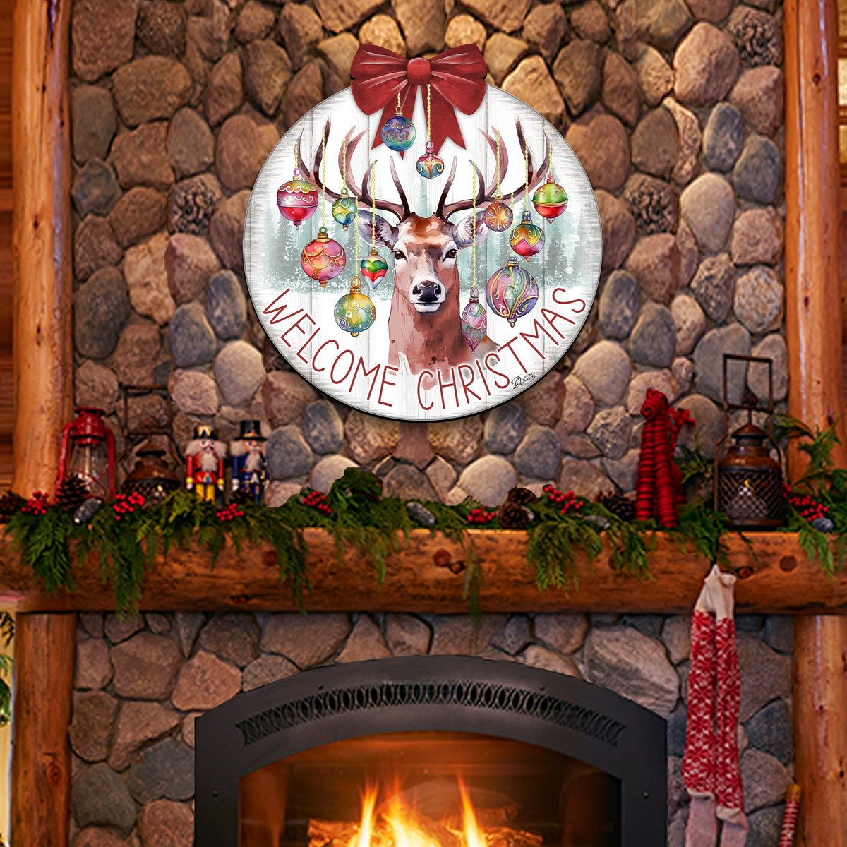 Welcome Christmas Front Door Welcome Sign, Wooden Front Porch Decor by G. Debrekht Christmas Decor - 933118H