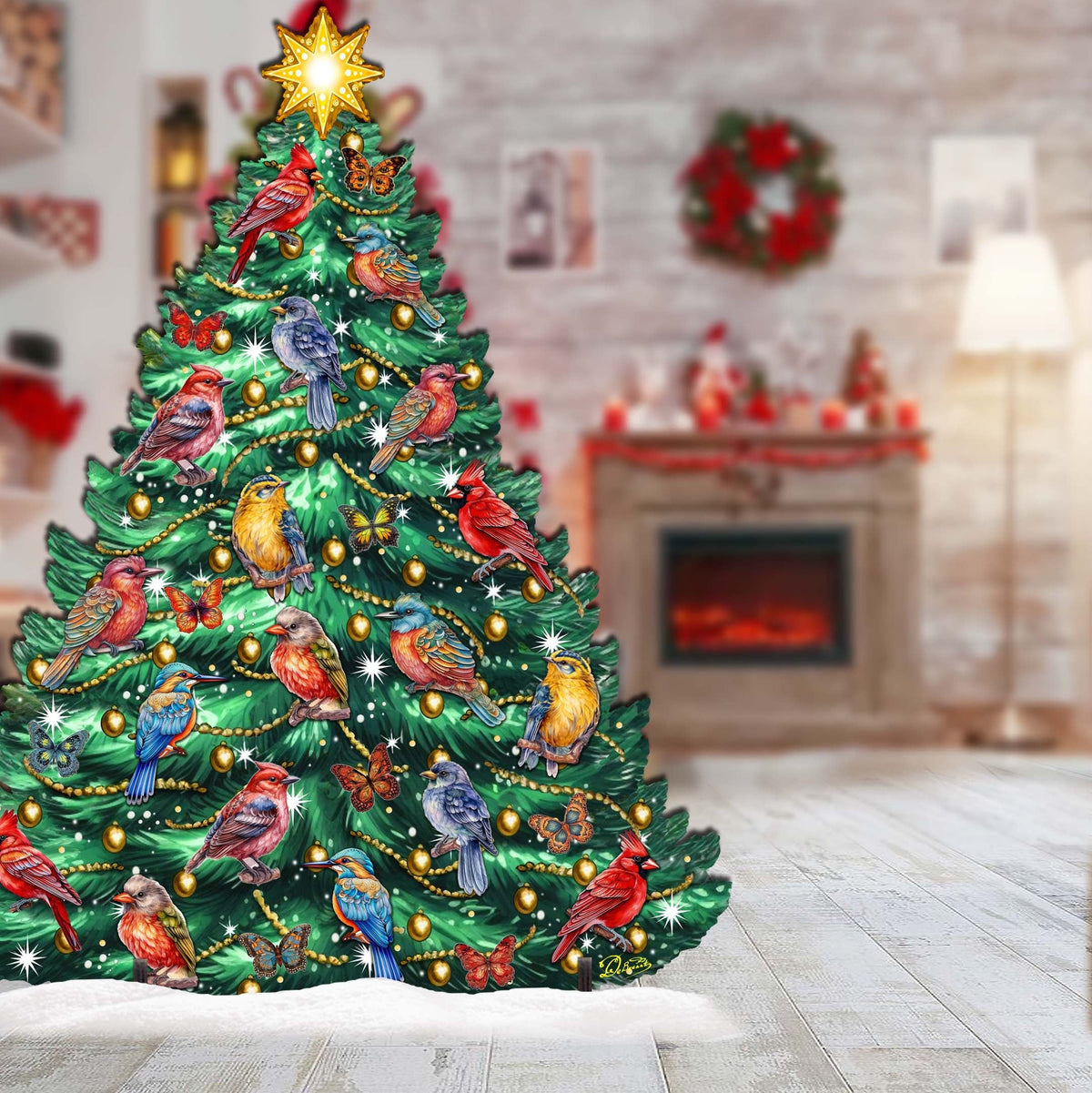 Christmas Birds-Themed Christmas Tree Outdoor Indoor Decor Wooden Christmas Decoration
