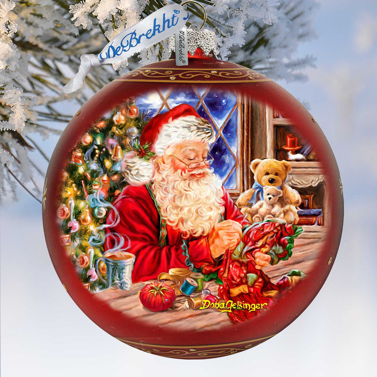 Getting Ready for the Holidays Santa Large Glass Ornament in Red
