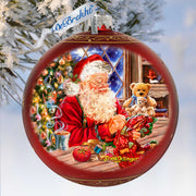 Getting Ready for the Holidays Santa Large Glass Ornament in Red