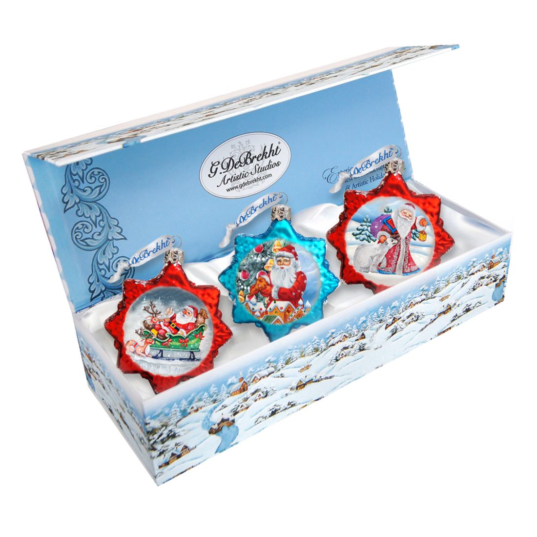 Santa Mercury Glass Ornaments Set of 3
