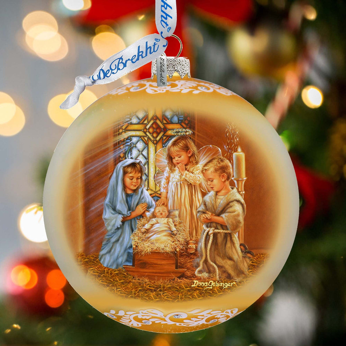 Angels Lullaby Lg Glass Ornament by G.Debrekht - Nativity Holiday Decor - 73940