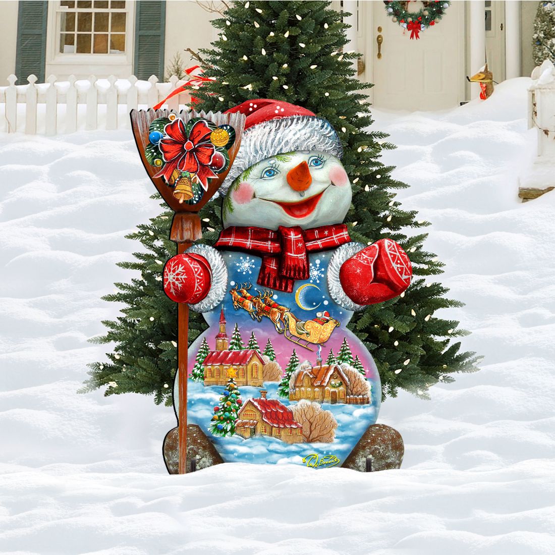 Santa in the Night Sky Snowman Christmas Outdoor Decor
